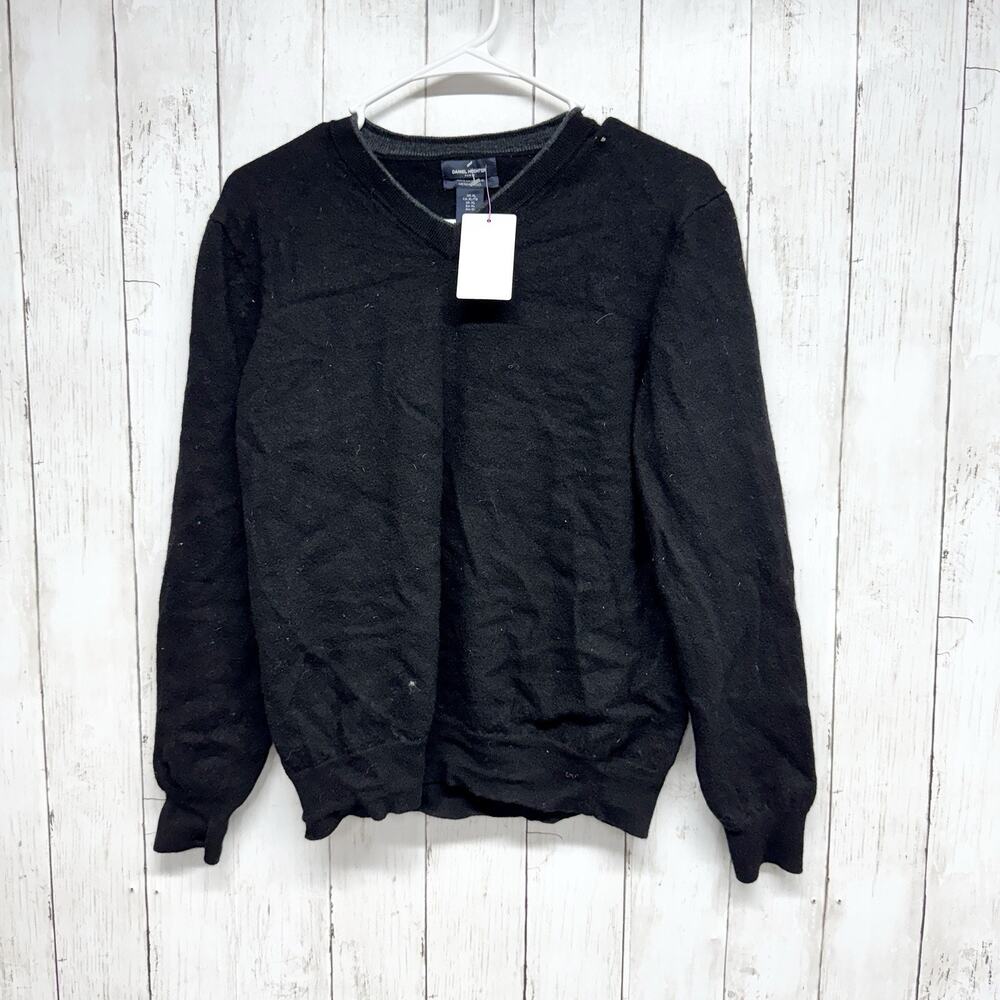 Daniel Hechter Sweater Men Sz XL Black V-Neck Long Sleeve Extra Fine Merino Wool